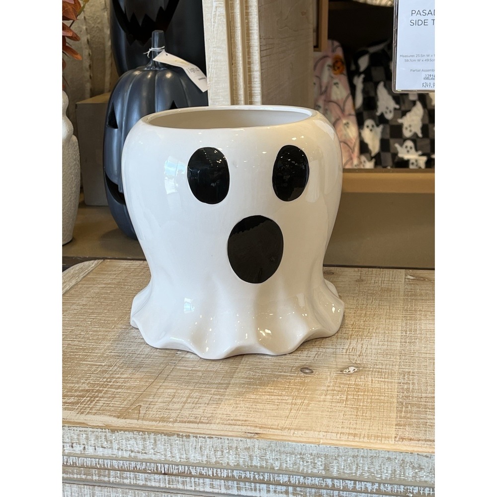 Ghost Shaped Vase Ceramic Halloween Candy Bucket Tabletop Decoration New 10in